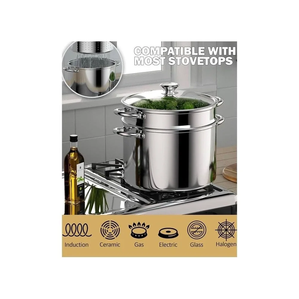 Cook N Home 8 QT Stainless Steel Pasta Stockpot Steamer Insert Lid Induction Set